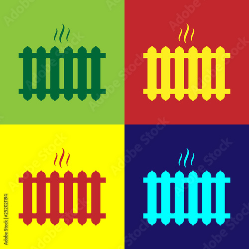 Color Heating radiator icon isolated on color backgrounds. Flat design. Vector Illustration