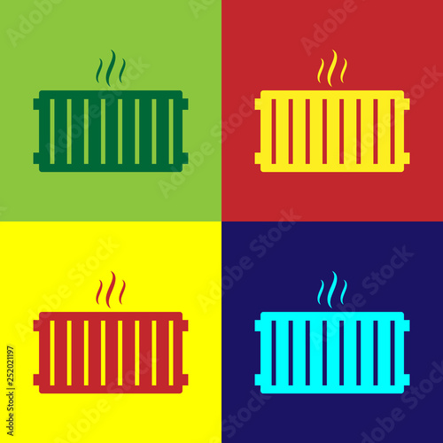 Color Heating radiator icon isolated on color backgrounds. Flat design. Vector Illustration