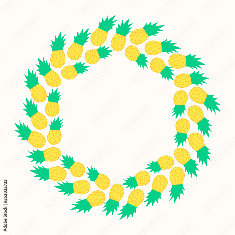 Cute summer pineapple frame with juicy fruits. Party border. Vector elements. Cute summer pineapple frame with juicy fruits. Party border. Vector elements.