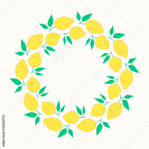 Cute summer lemon frame with juicy fruits. Party border. Vector elements.