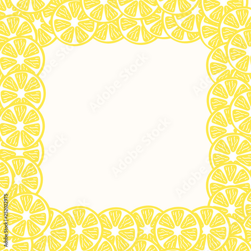 Cute summer lemon frame with juicy fruits. Party border. Vector elements.