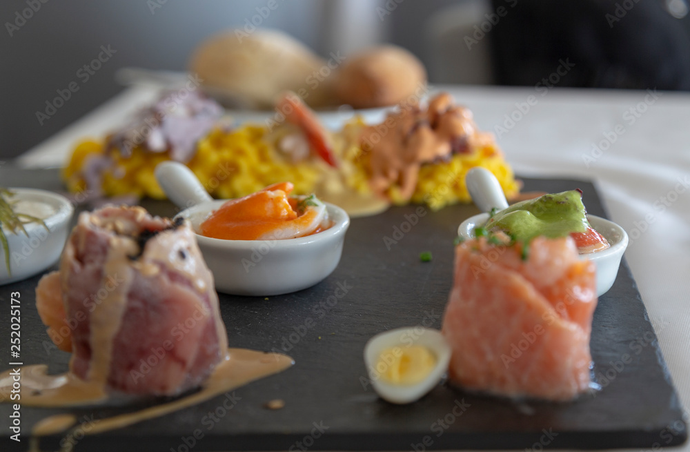 PERUVIAN CEVICHE SEBICHE, Peruvian dish, detail shot, Lima , Peru