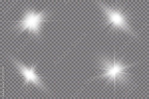 White glowing light explodes on a transparent background. with ray.  Transparent shining sun, bright flash.  Special lens flare light effect.