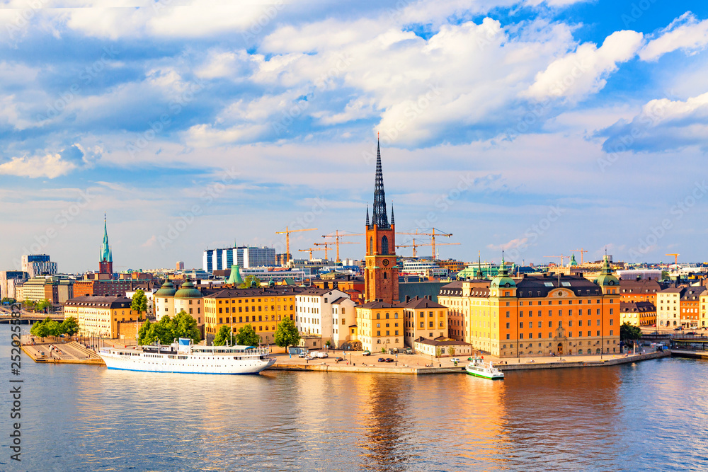 Beautiful panoramic view of Stockholm Old town Gamla Stan. Summer sunny day in Stockholm, Sweden.