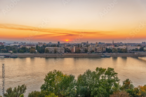 Novi Sad  Serbia - October 05  2018  Panorama of Novi Sad at sunset