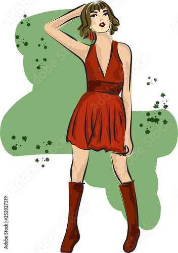 Fashion sketch of girl in short dress