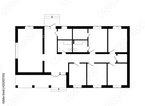 Modern office floor plan without furniture for your design. Vector black and white  blueprint. Architectural background. 