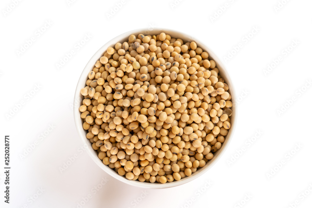 Soybean in white bowl on white background Soybean in white bowl on white background