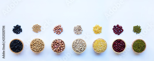 Mixed beans  Different legumes isolated on white background.