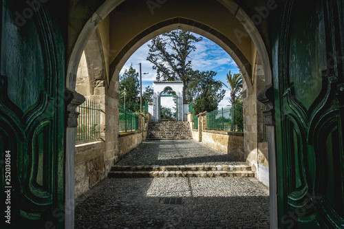 Larnaca/Cyprus - February 2019: Hala Sultan Tekke or Mosque of Umm Haram is a Muslim shrine on the west bank of Larnaca Salt Lake in Cyprus. 