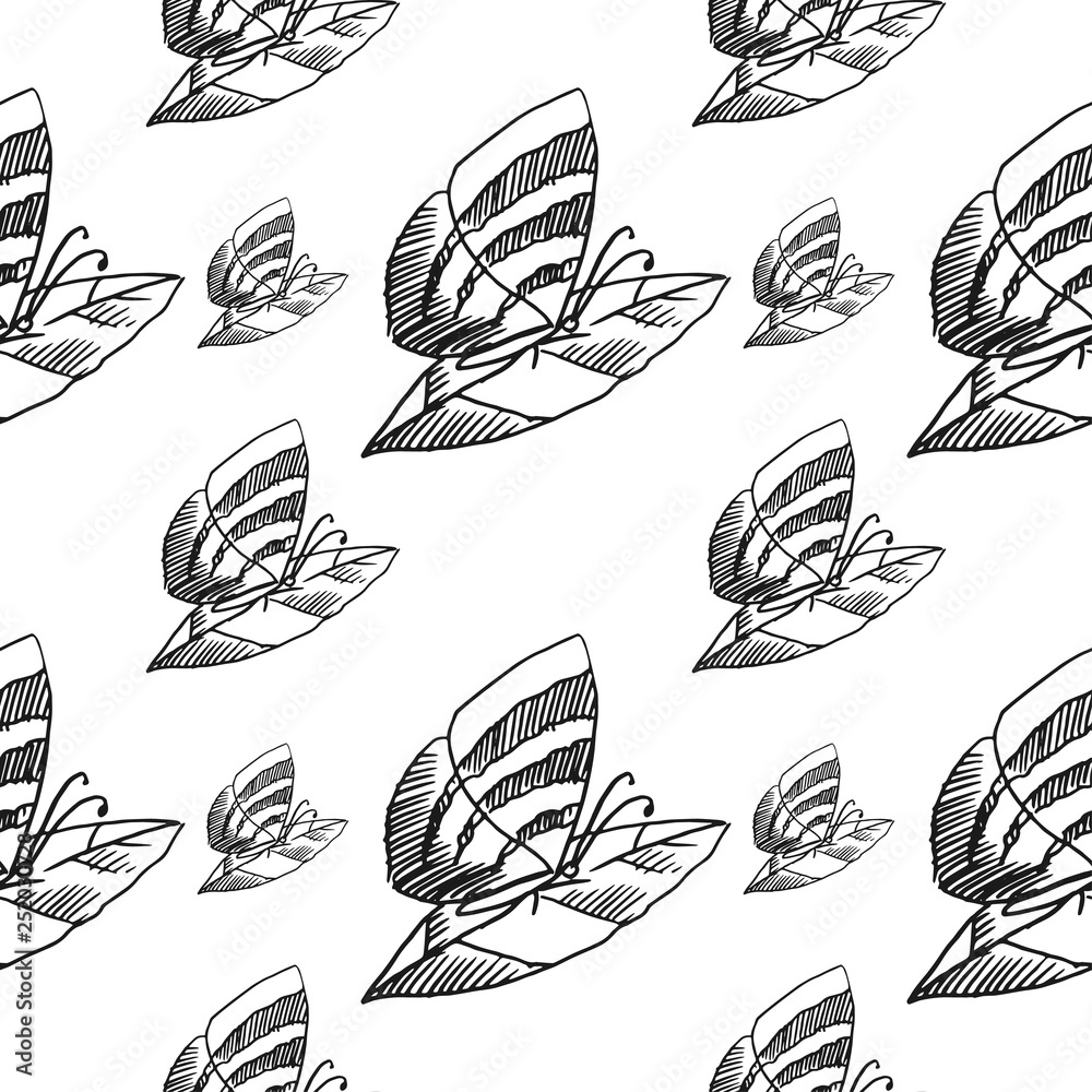 butterfly on leaf seamless pattern isolated on white background butterfly on leaf seamless pattern isolated on white background