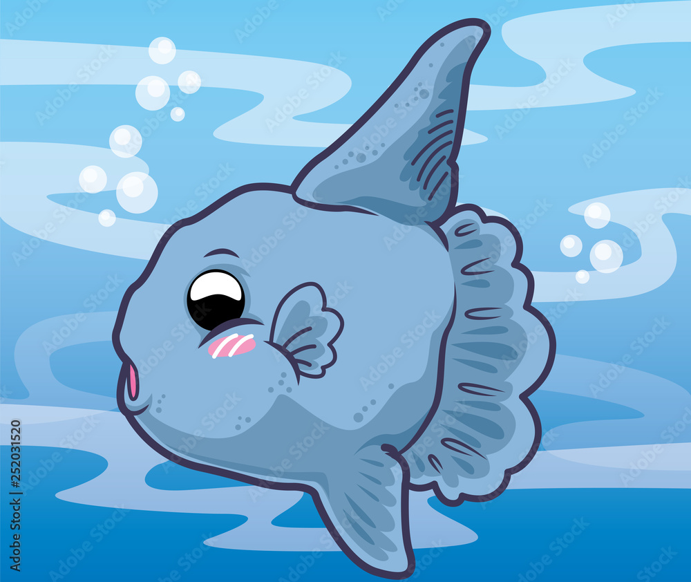 Ocean sunfish cartoon, cute animal, cute cartoon Stock Vector