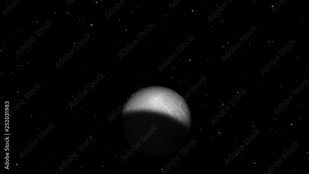 Dione rock dark saturn moon night to day rotating on star field. Contains public domain image by Nasa Dione rock dark saturn moon night to day rotating on star field. Contains public domain image by Nasa