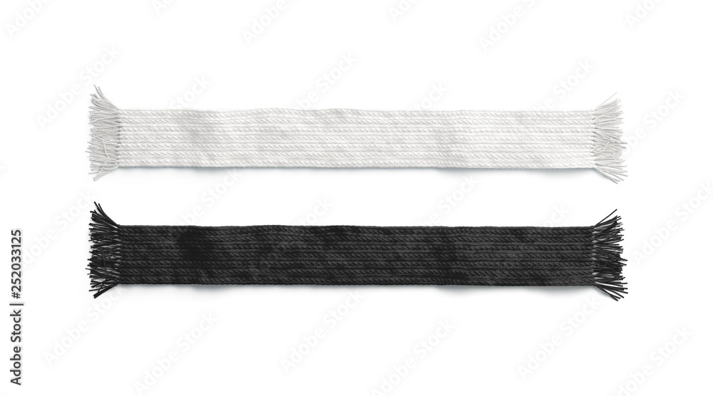 Blank black and white knitted scarf mockup set, isolated, 3d rendering.  Empty textile accessory mock up, top view. Clear casual garment for  christmas or soccer template. Stock Photo | Adobe Stock