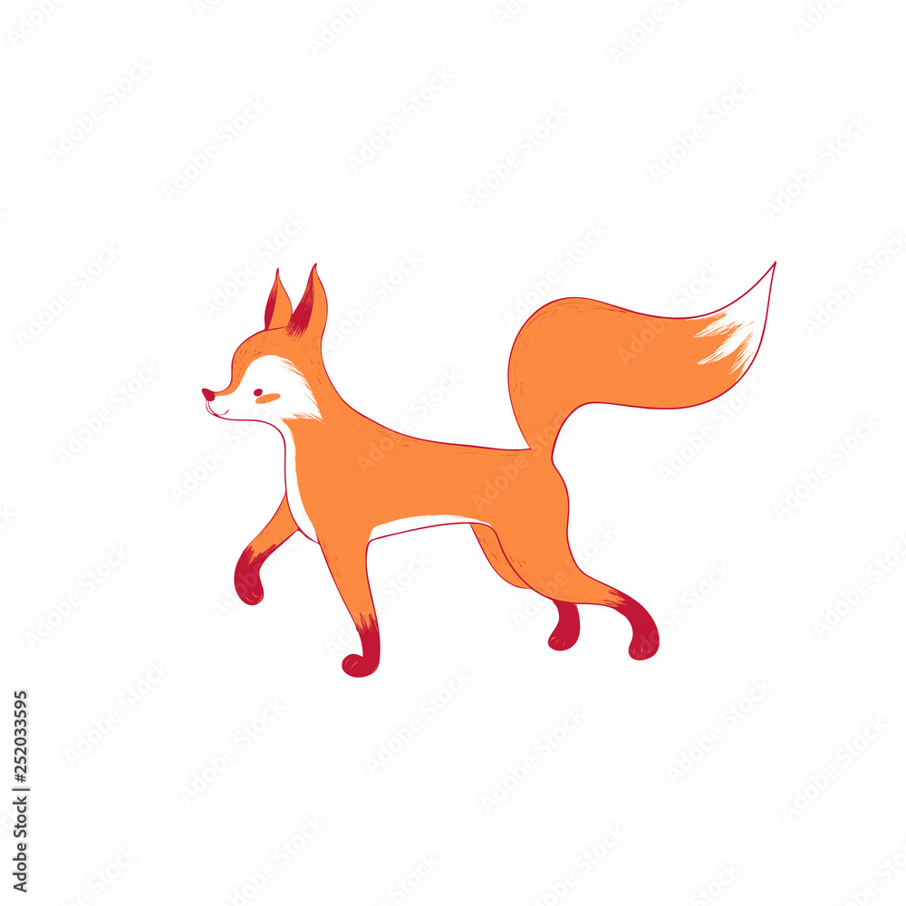 Cute standing fox in cartoon style. Isolated illustration forest animal.