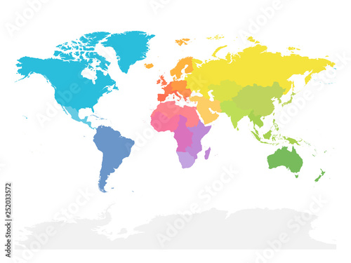 Fototapeta Naklejka Na Ścianę i Meble -  Colorful map of World divided into regions. Simple flat vector illustration