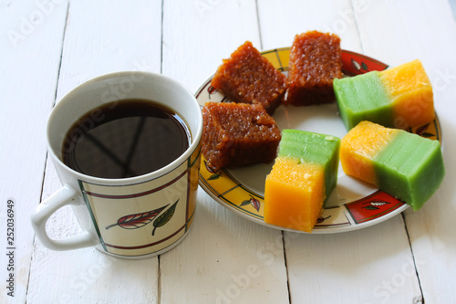 Malaysian traditional dessert. Kuih lapis and kuih wajik photo