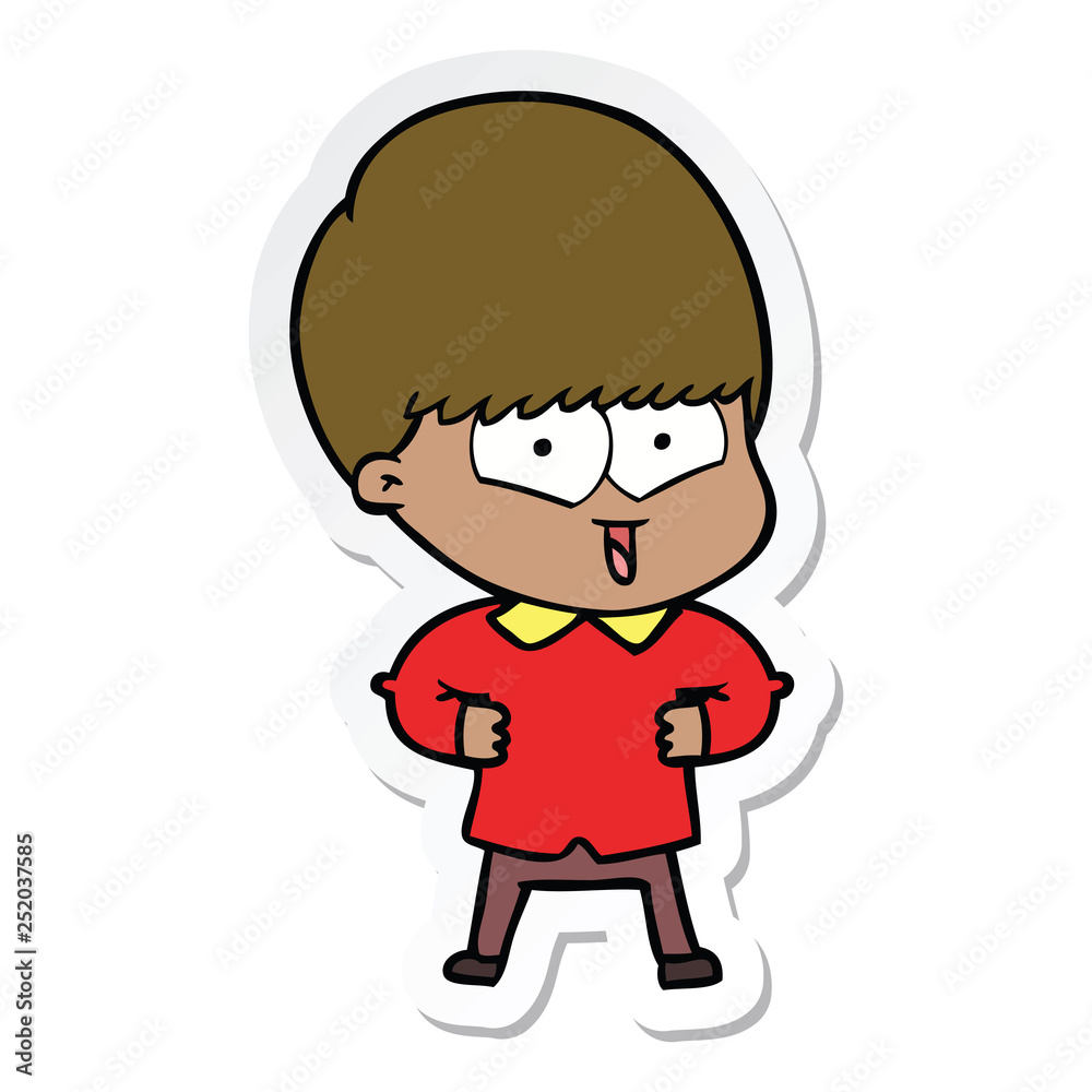 sticker of a cartoon happy boy