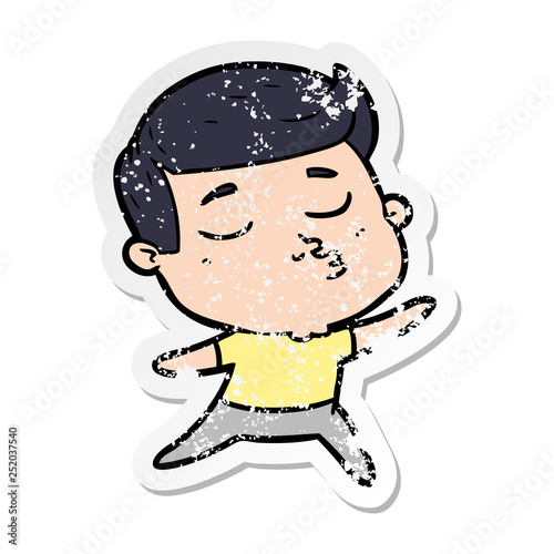 distressed sticker of a cartoon model guy pouting