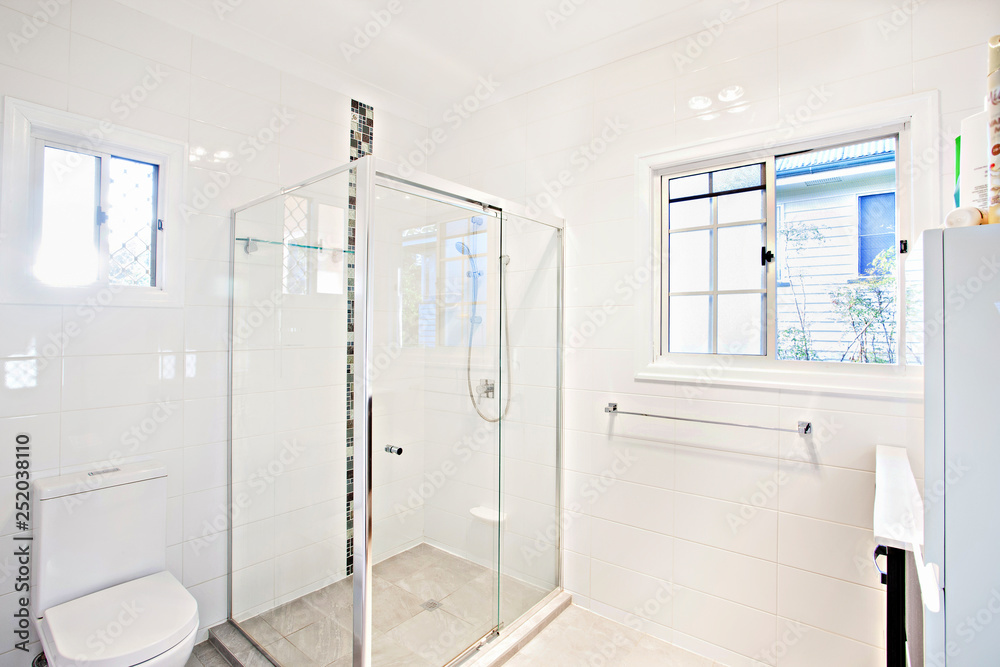custom made wallpaper toronto digitalModern bathroom with glass shower cubicle
