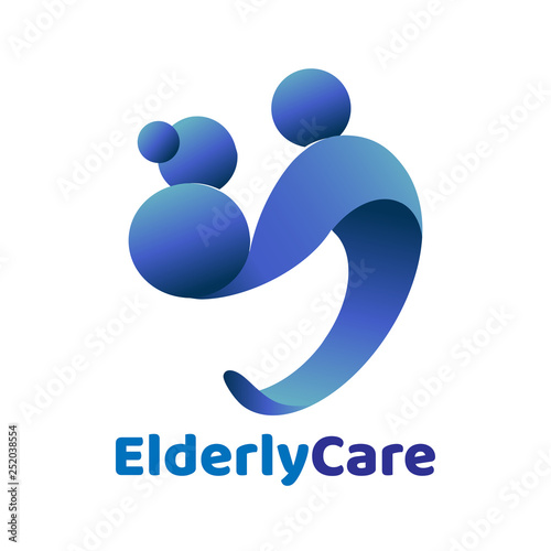 Elderly healthcare heart shaped logo. Nursing home sign.