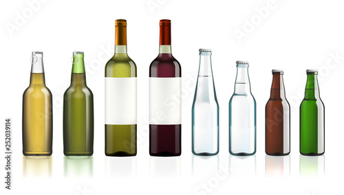Clear Water Glass Bottles Isolated On White
