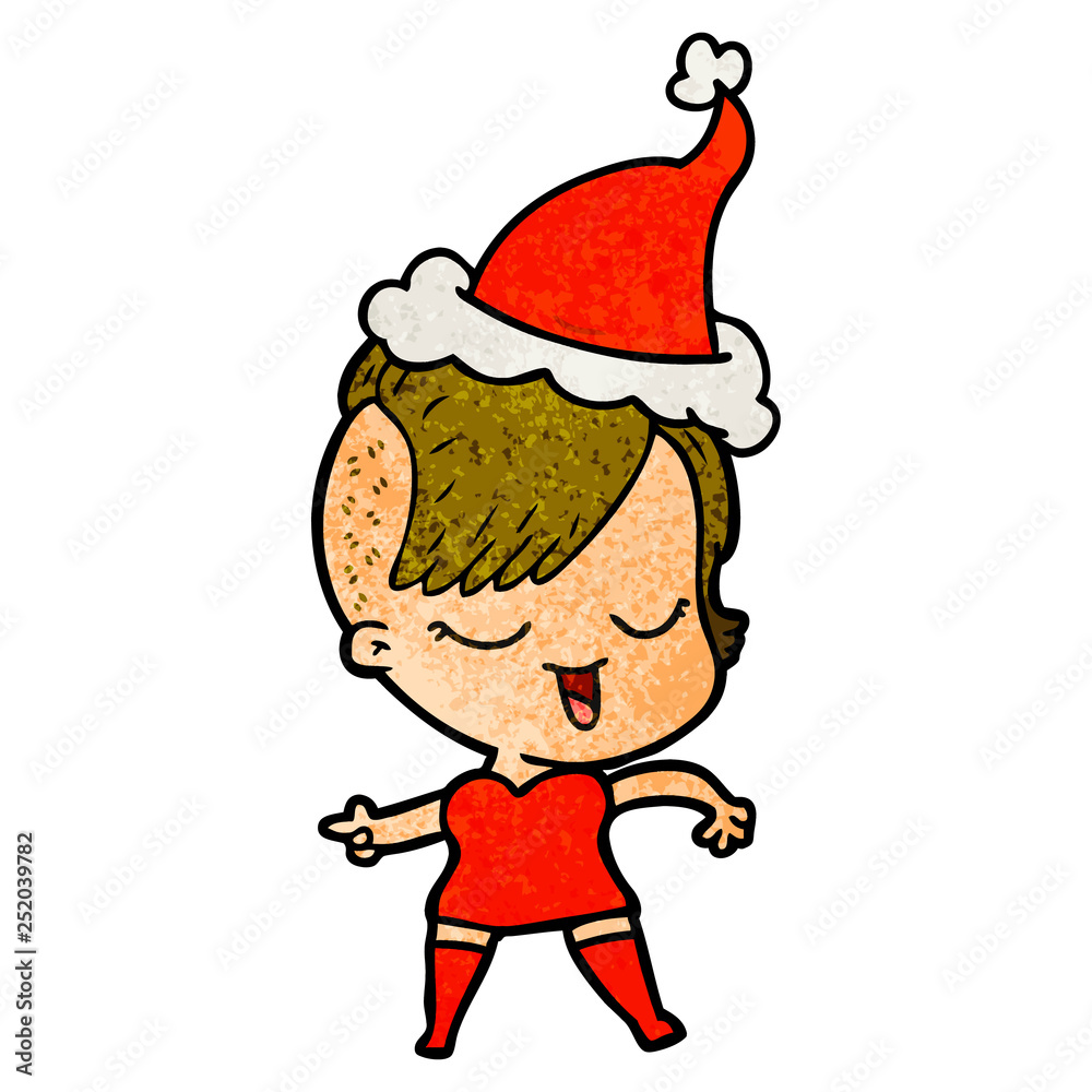 happy textured cartoon of a girl wearing santa hat happy textured cartoon of a girl wearing santa hat