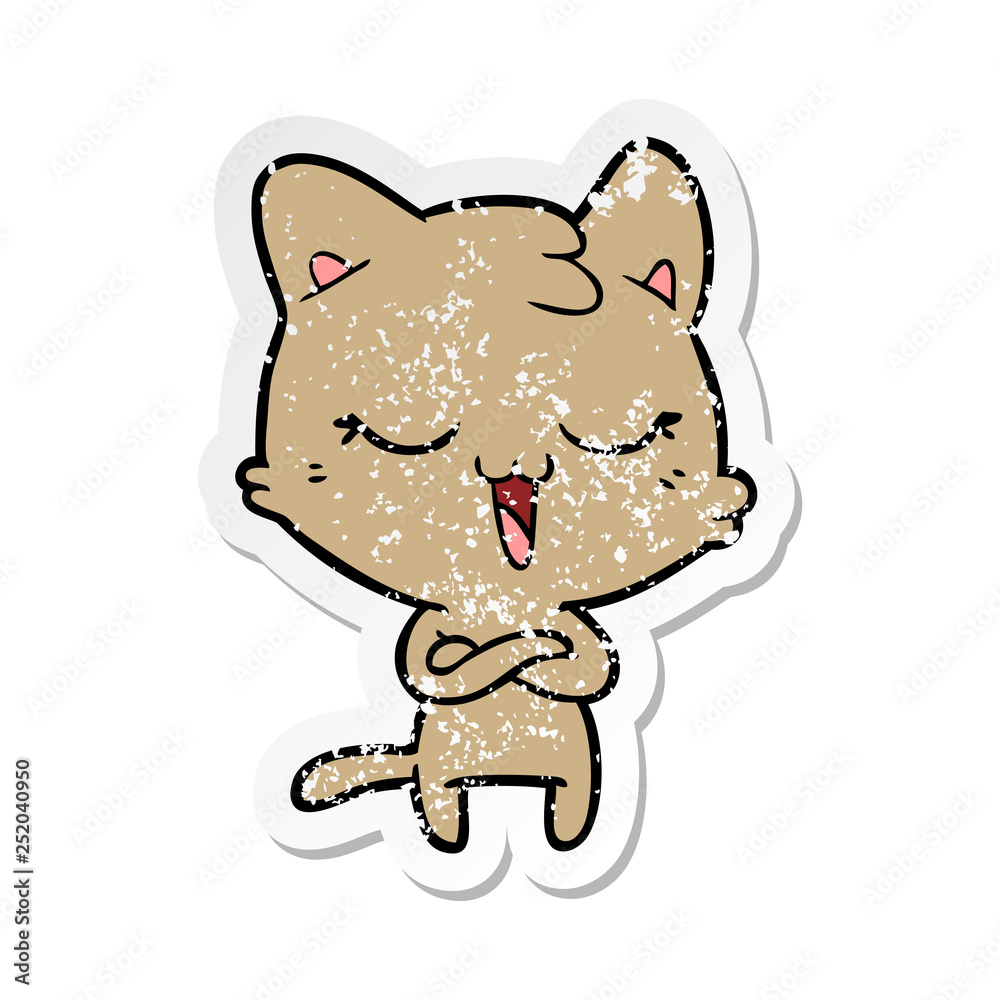 distressed sticker of a happy cartoon cat distressed sticker of a happy cartoon cat