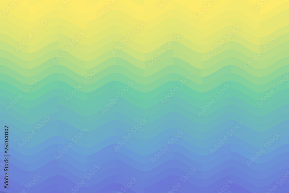 Wavy gradient pattern consisting of small shapes. Smooth transition from blue to yellow. Seamless texture. Vector image