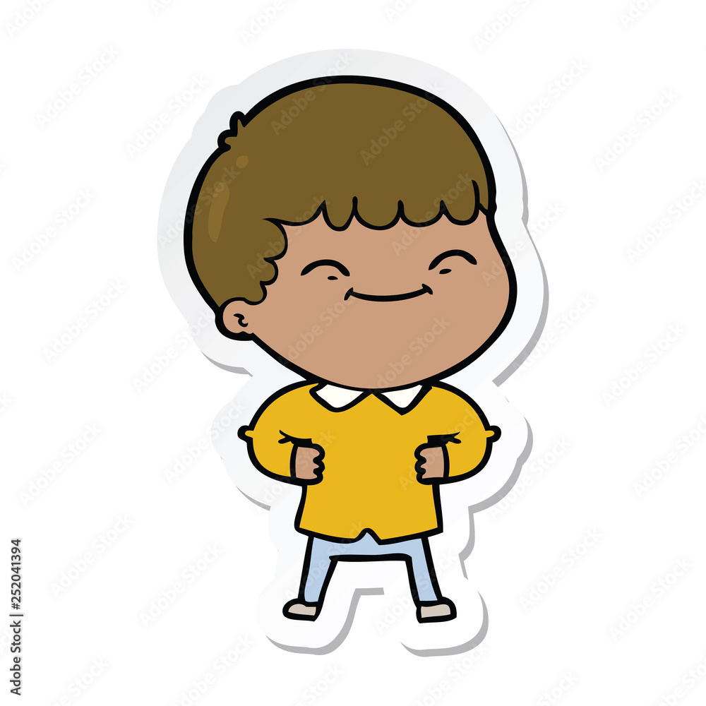 sticker of a cartoon happy boy