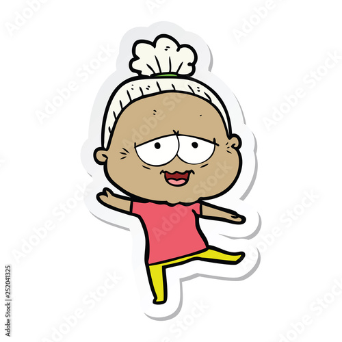 sticker of a cartoon happy old lady © lineartestpilot