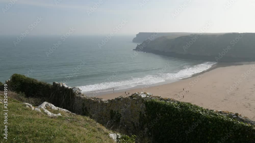 Aerial view of the stunning beach at Barafundle Bay on the Pembrokeshire coast of South Wales UK Europe Aerial view of the stunning beach at Barafundle Bay on the Pembrokeshire coast of South Wales UK Europe
