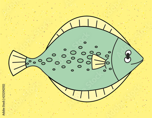 Smiling flounder lying on the sandy bottom.