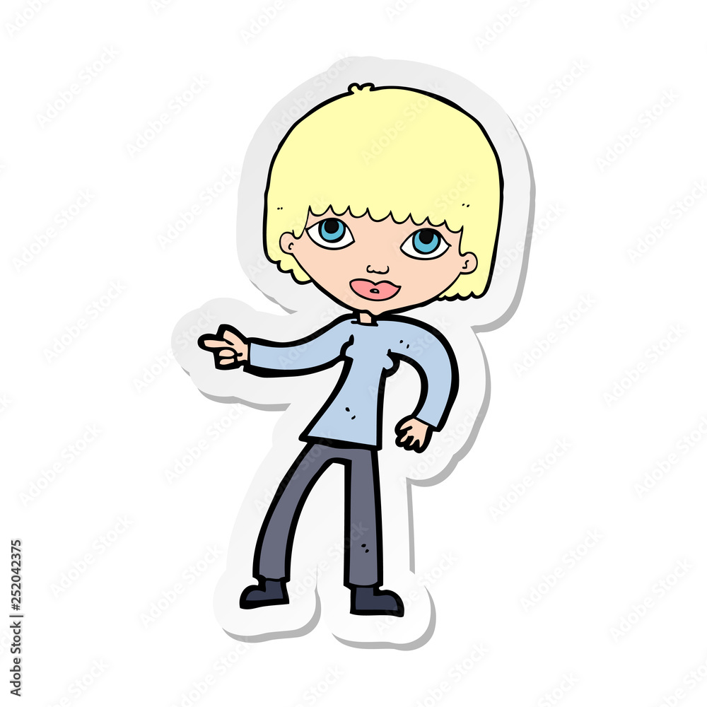 sticker of a cartoon woman pointing sticker of a cartoon woman pointing