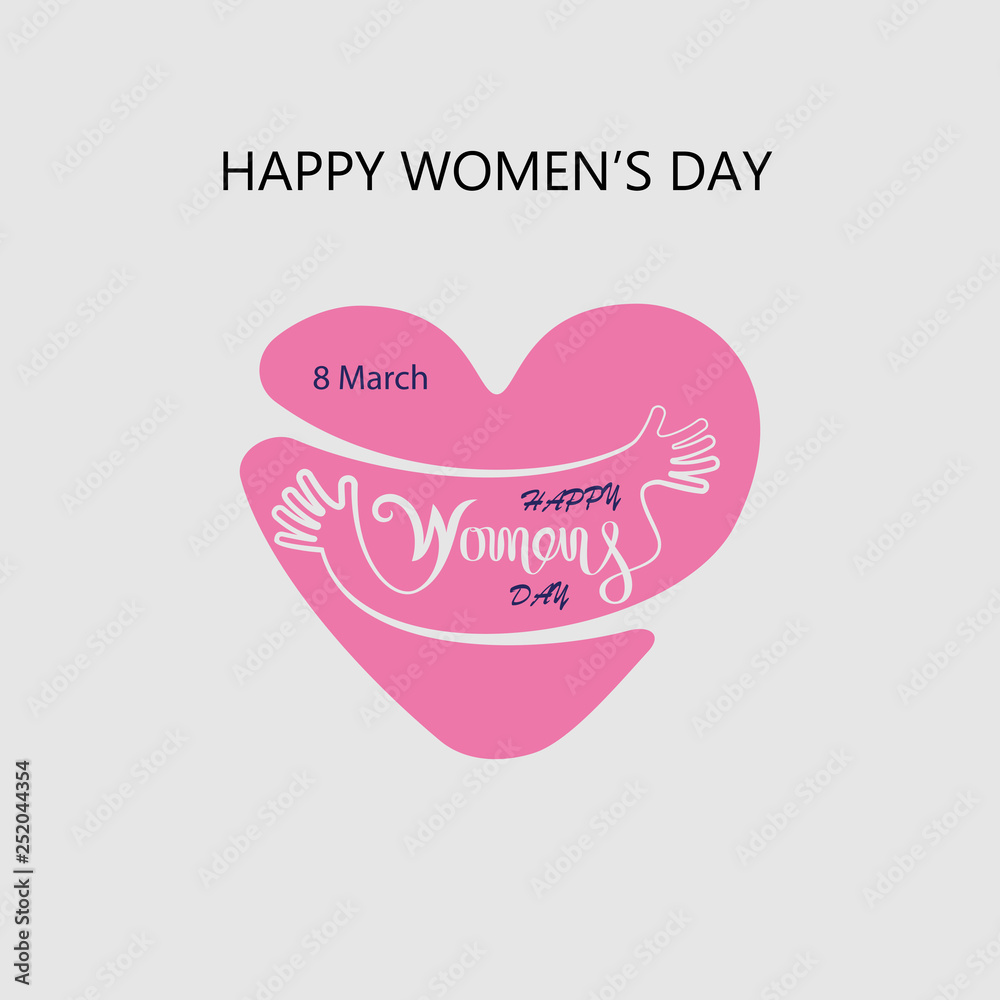 Heart logo and Pink Happy International Women's Day Typographical Design Elements.Women's day symbol. Minimalistic design for international women's day concept.Vector illustration