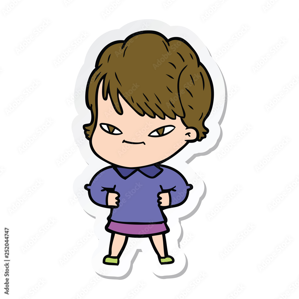 sticker of a cartoon happy woman sticker of a cartoon happy woman
