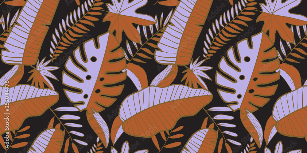 Fototapeta Abstract seamless pattern with tropical leaves