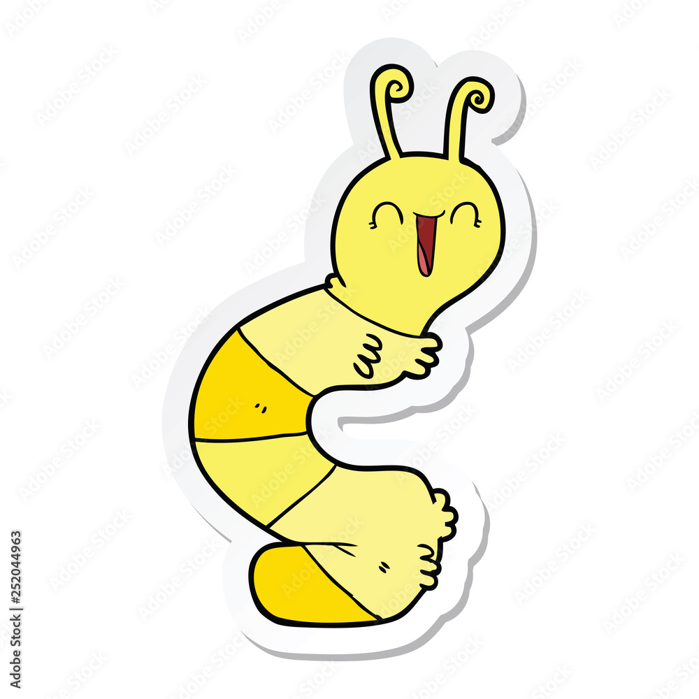 Naklejka premium sticker of a cartoon happy caterpillar