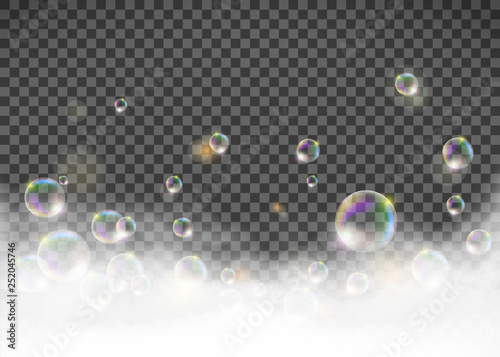 Soap foam with bubbles isolated on transparent background.