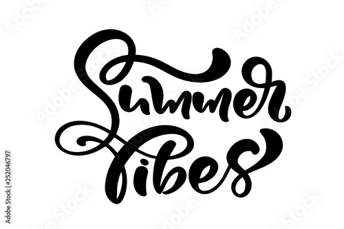 Calligraphy lettering phrase Summer vibes. Vector Hand Drawn Isolated text. Sketch doodle design for greeting card  scrapbook  print