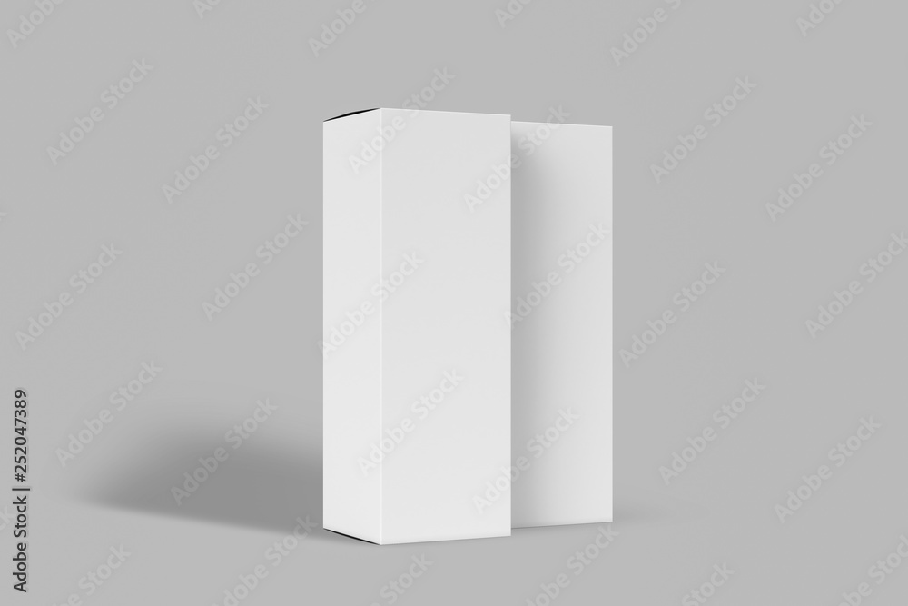 Realistic White Blank Cardboard Boxes isolated on white background. Mock-up to easy change colors. Ready for your design. 3D rendering.