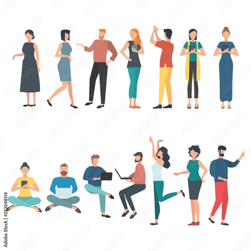 A collection of different people involved in their work. Different vector people's characters in flat style. Vector illustration isolated on white background.