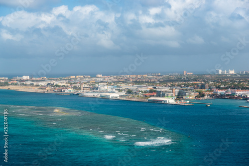 Barrier of coral in front of the commercial port of the city of Oranjestad in Aruba. Netherlands Antilles