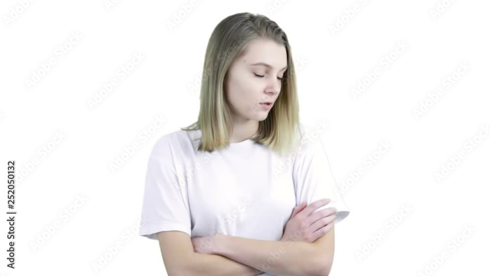 I said, no! Angry and frustrated woman shows her crossed arms in x gesture sign and looks on camera on white background. Stop sign I said, no! Angry and frustrated woman shows her crossed arms in x gesture sign and looks on camera on white background. Stop sign