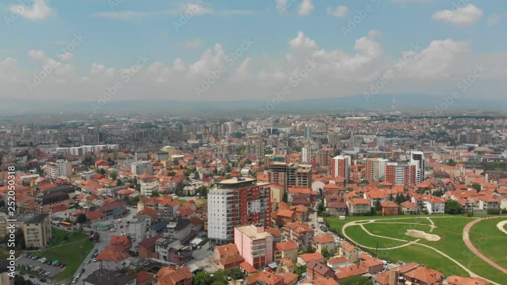 Aerial Serbia Kosovo Pristina June 2018 Sunny Day Mavic Air  Aerial video of downtown Pristina in Serbia on a beautiful sunny day.