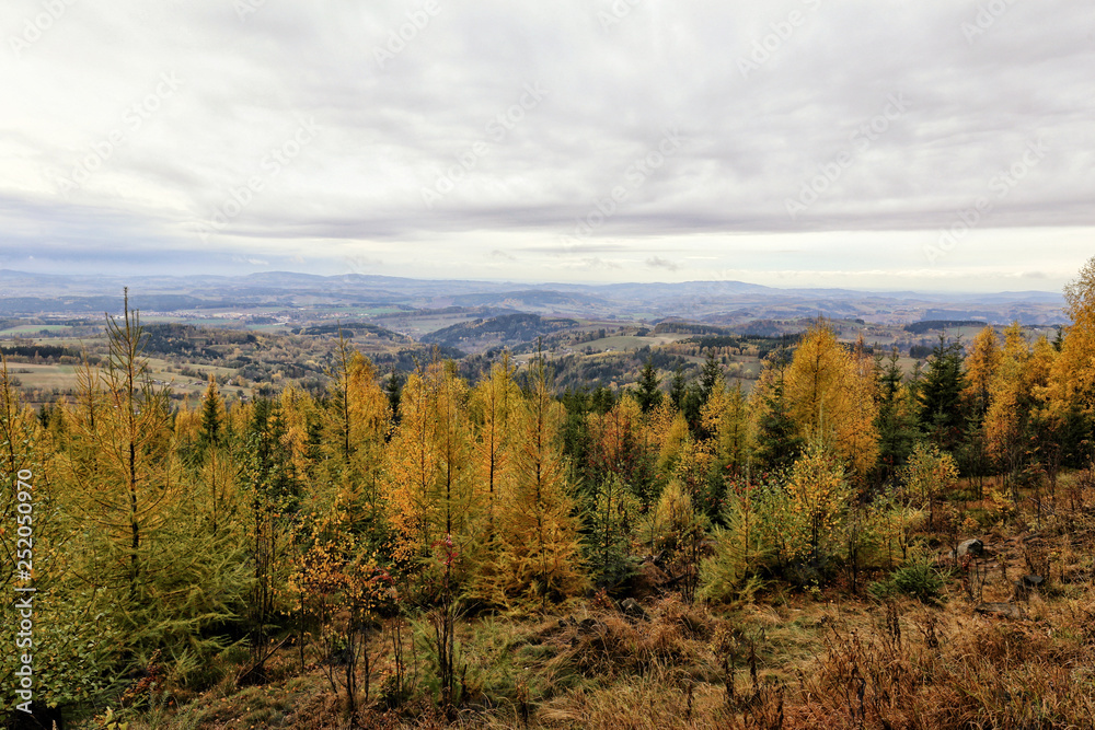 Curved panorama of Krkonose in autumn