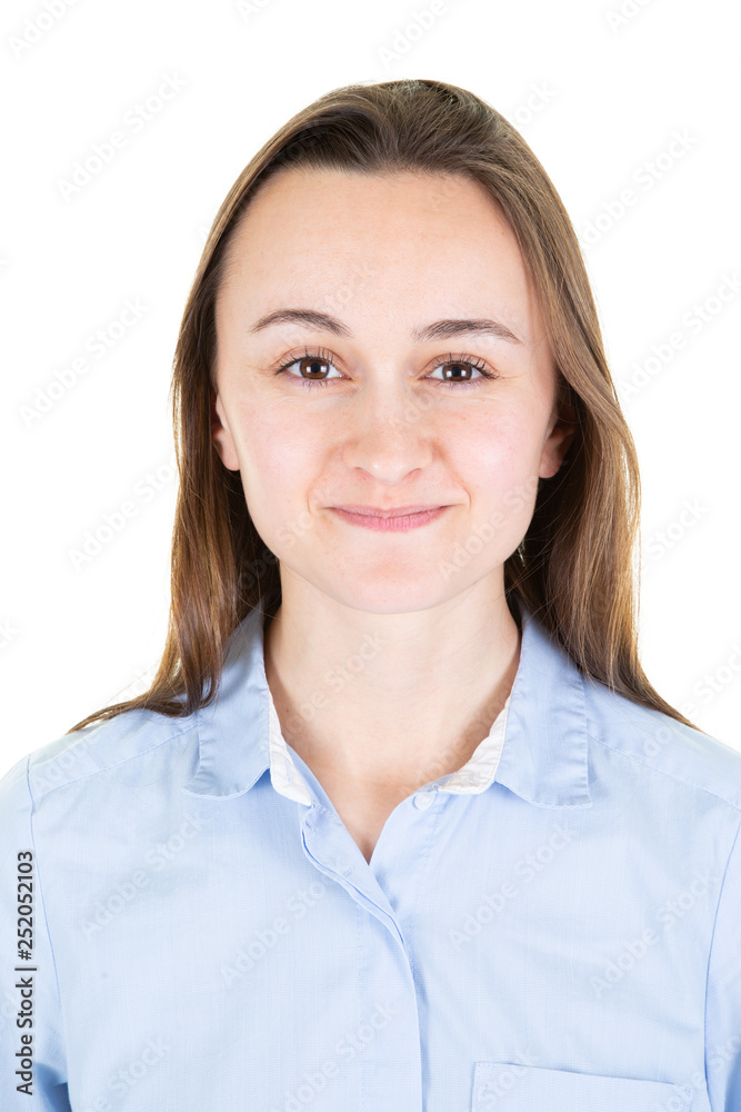 Portrait for documents Passport photo of young female in natural look Portrait for documents Passport photo of young female in natural look