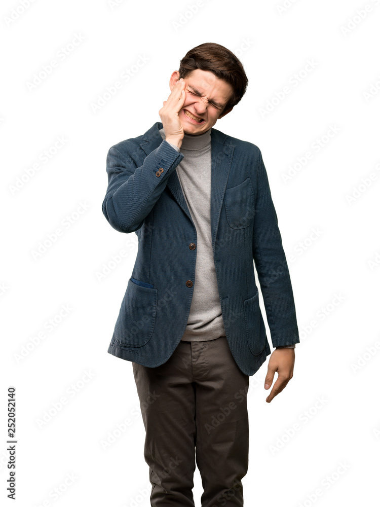 Teenager man with turtleneck with toothache over isolated white background Teenager man with turtleneck with toothache over isolated white background