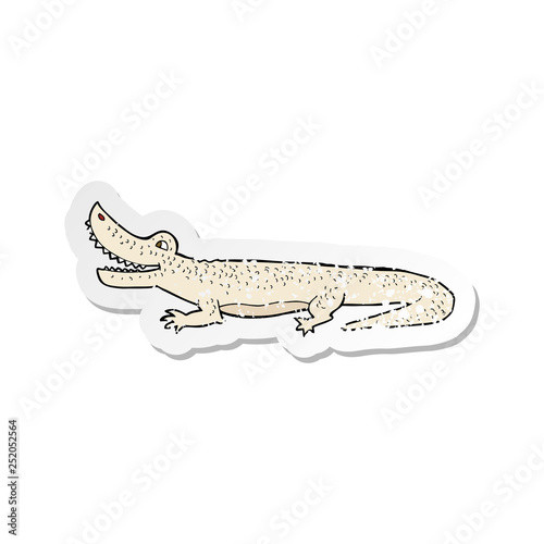 retro distressed sticker of a cartoon happy crocodile