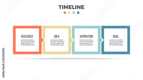 Business infographics. Timeline with 4 steps, options, squares. Vector template.